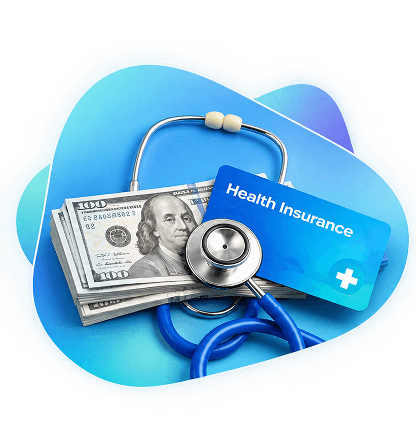 Healthcare financial security with stethoscope, health insurance card, and savings